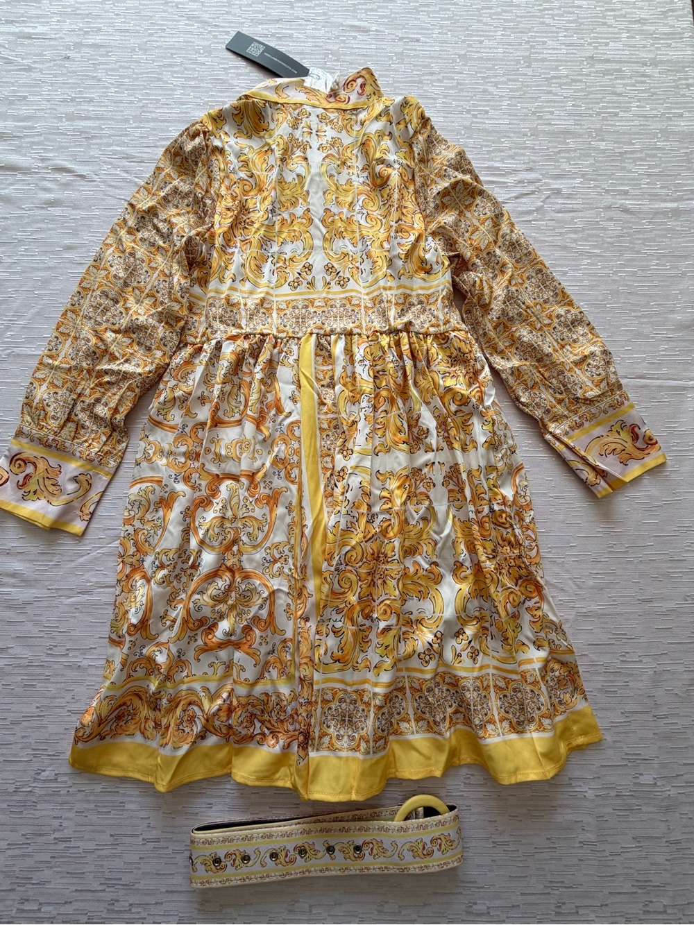 NWT Women’s Yellow Printed Belted Fit-and-Flare Dress size S - Picture 6 of 9